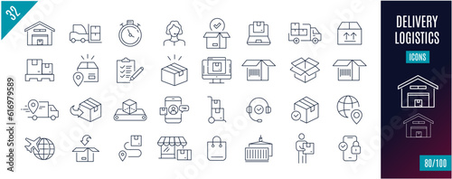 Best collection Delivery line icons. Security, backup, data, server