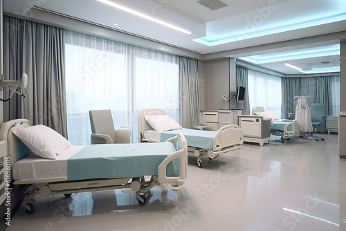 hospital room beds and modern equipment