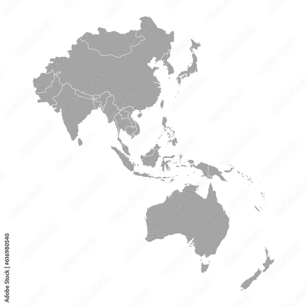 Grey map of Asia Pacific.