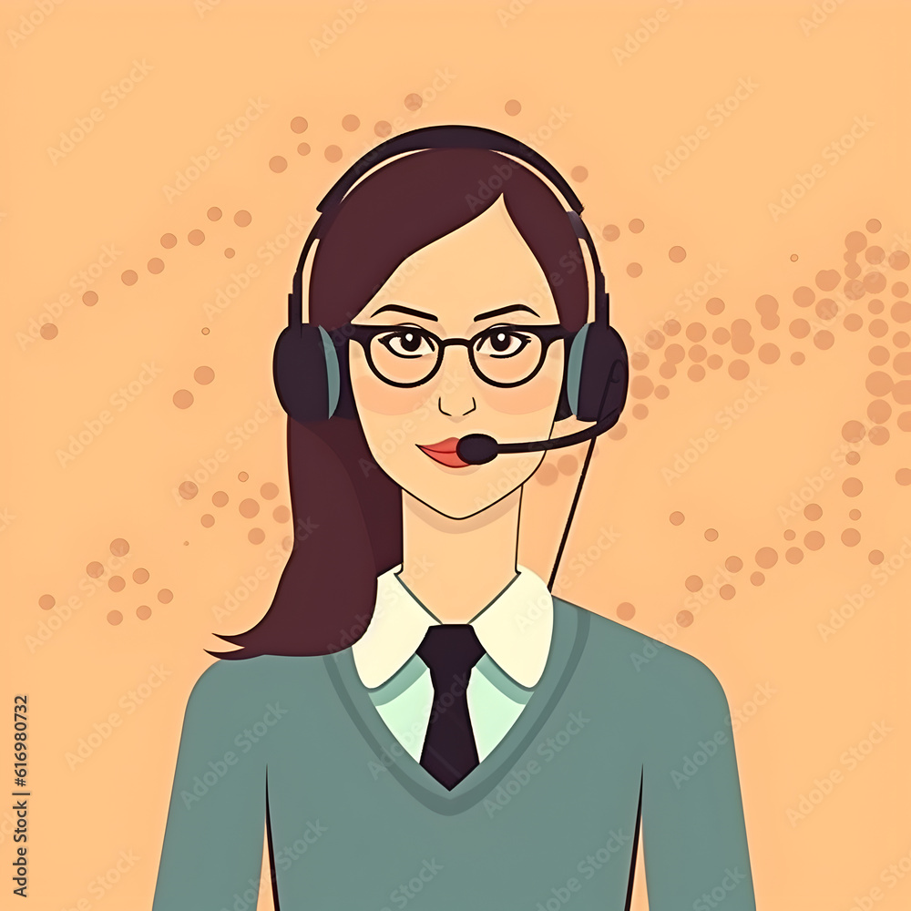 Friendly smiling woman call center operator with headset using computer at office. Friendly smiling woman call center operator with headset using computer at office.