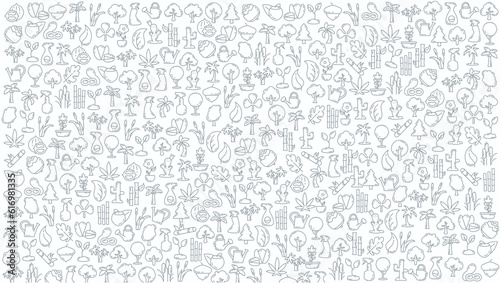 plant and tree doodle line icon background.