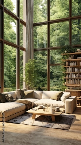 Nature s Haven  Cozy Living Room Retreat Generative AI 2