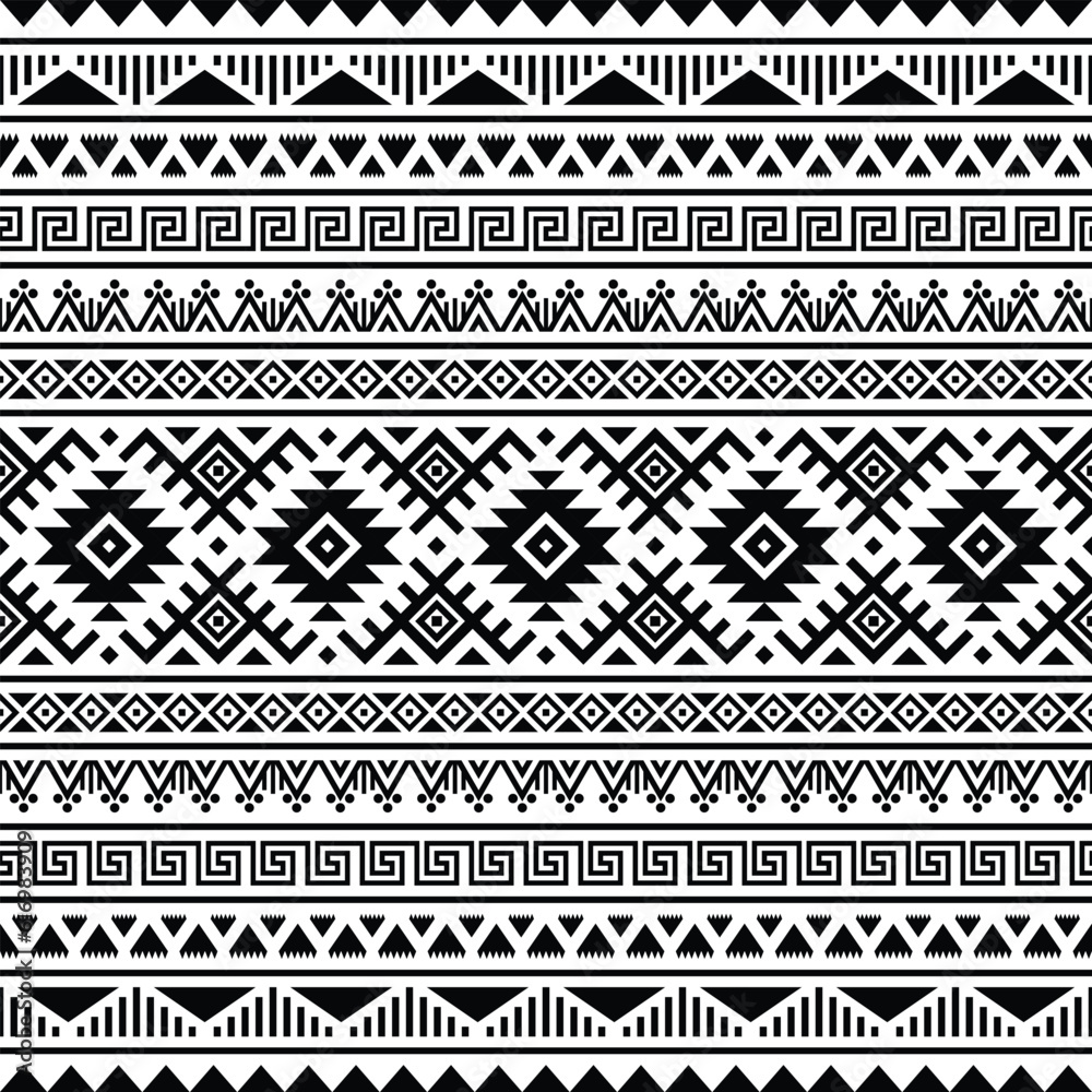 Native American ethnic pattern design. Illustration of Traditional motif Seamless Aztec pattern. Black and white. Design for textile, fabric, clothing, curtain, rug, ornament, wallpaper, wrapping. Native American ethnic pattern design. Illustration of Traditional motif Seamless Aztec pattern. Black and white. Design for textile, fabric, clothing, curtain, rug, ornament, wallpaper, wrapping.