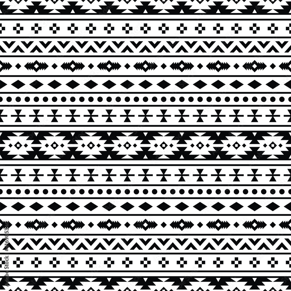 Seamless ethnic pattern in black and white colors. Tribal vector illustration with Native American style. Design for textile templates, fabric, clothing, curtain, rug, ornament, background. Seamless ethnic pattern in black and white colors. Tribal vector illustration with Native American style. Design for textile templates, fabric, clothing, curtain, rug, ornament, background.