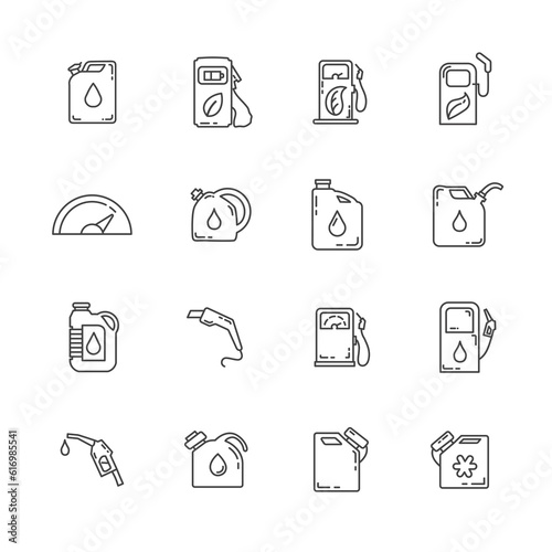 Gas Station line icon set with oil benzin canister, fuel nozzle
