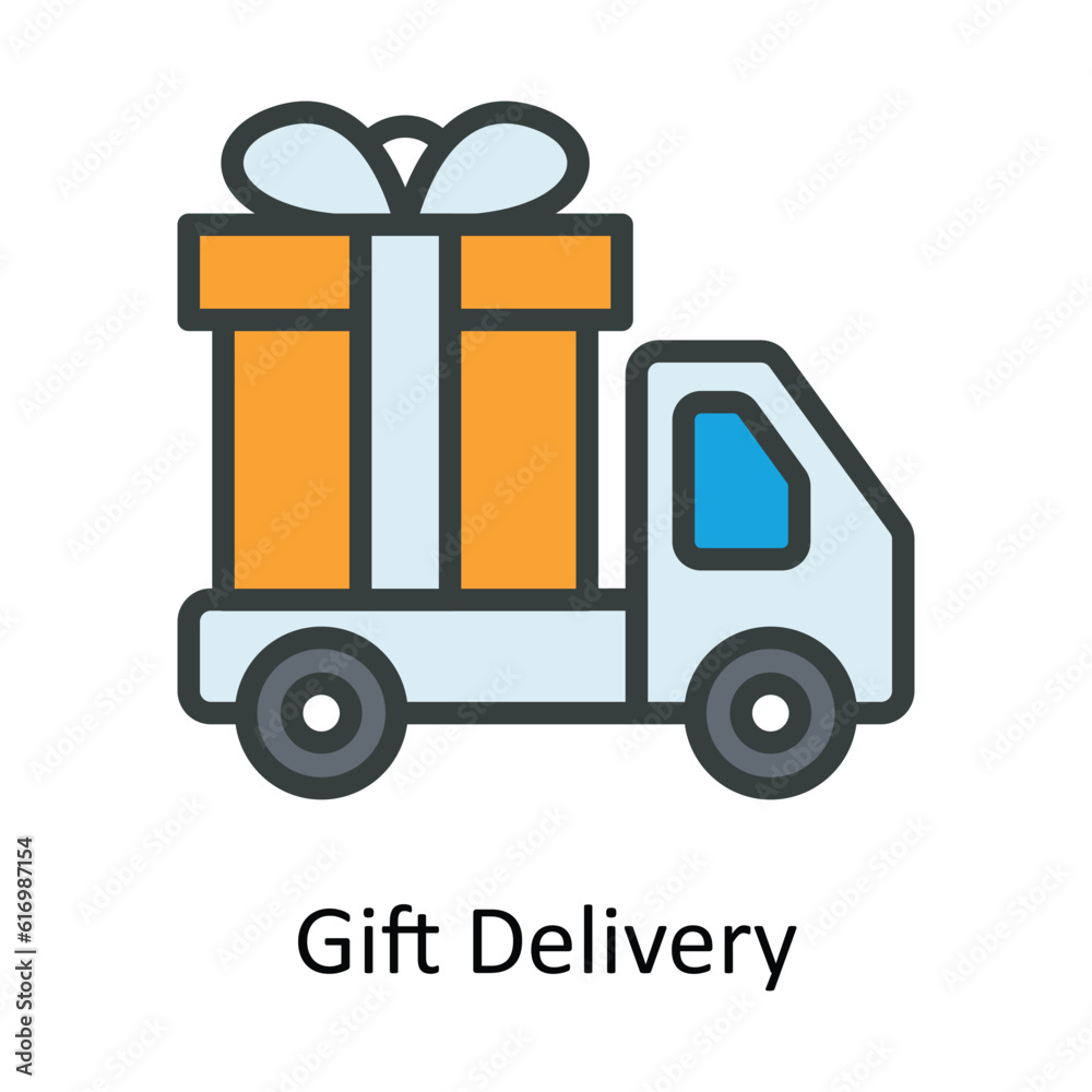 Gift Delivery Vector Fill outline Icon Design illustration. Shipping and delivery Symbol on White background EPS 10 File Gift Delivery Vector Fill outline Icon Design illustration. Shipping and delivery Symbol on White background EPS 10 File
