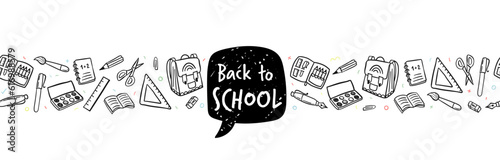 Cute hand drawn back to school seamless pattern, lovely school supplies, great for banners, wallpapers, wrapping - vector design