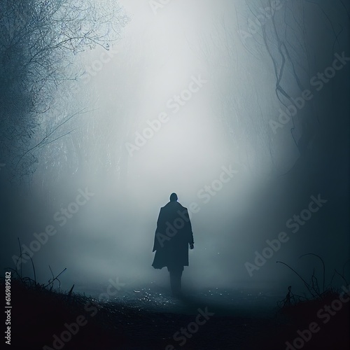 silhouette of a man in the fog, in a realistic style Generative AI
