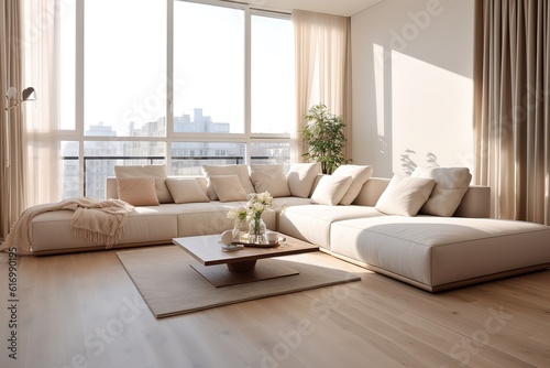 Modern luxury living room   Modern interior living room design   3d rendering of modern living room with white sofa   Panoramic grey living room ,Generative AI. © Azar