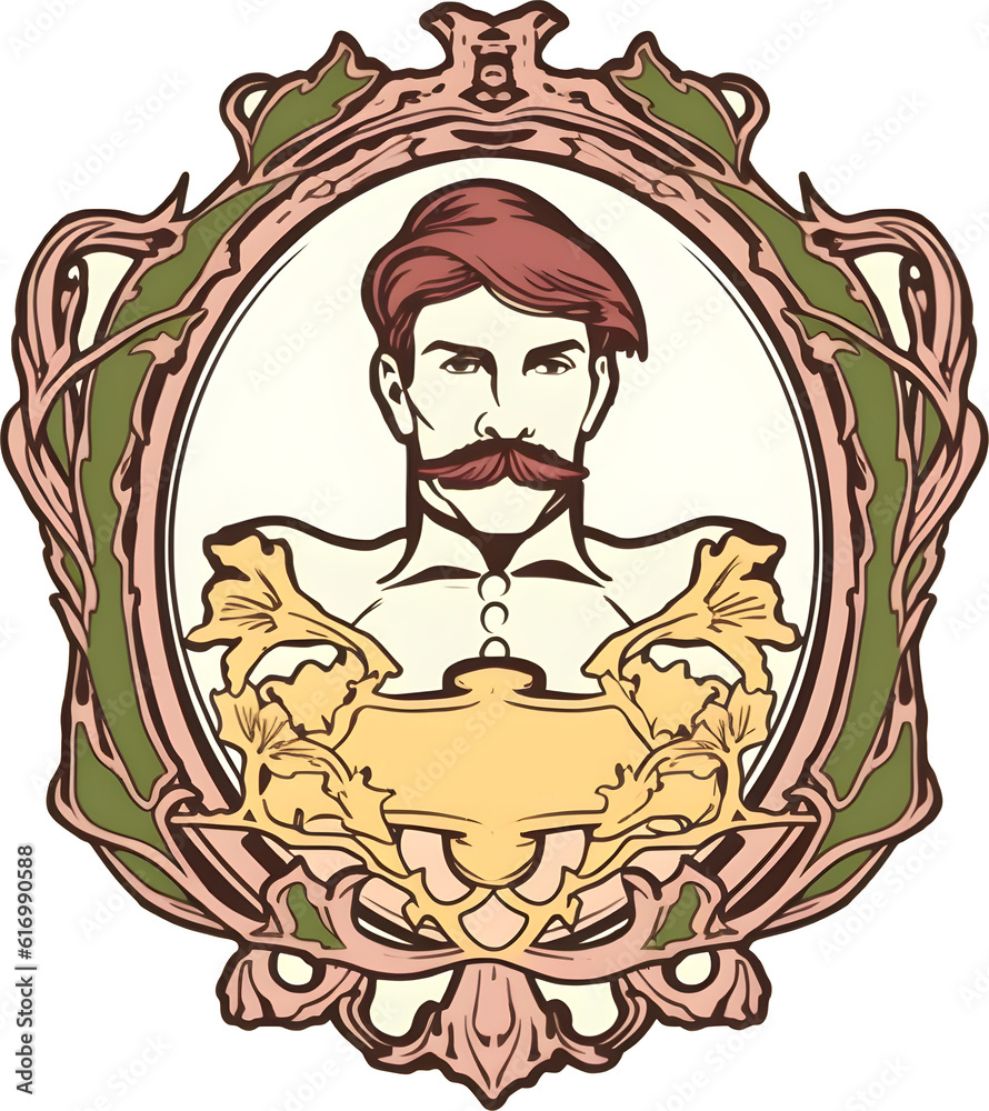 label art nouveau - man, boy. Generative AI label art nouveau - man, boy. Generative AI