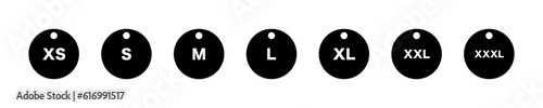 Set of label with size letter. Clothing label vector icon. Xs, s, m, l, xl, xxl, xxxl.