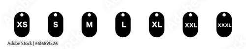 Set of label with size letter. Clothing label vector icon. Xs, s, m, l, xl, xxl, xxxl.