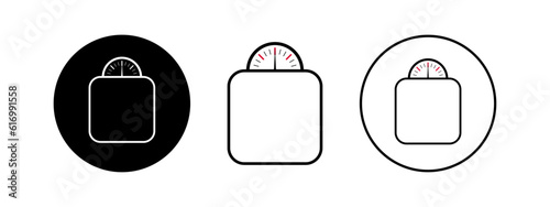 Design set icon of bathroom scales. Modern black scales illustration.