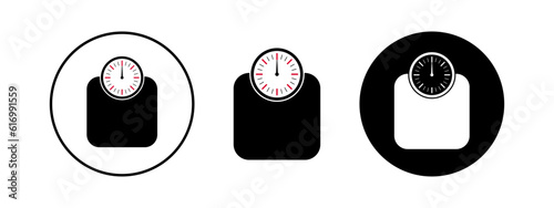 Design set icon of bathroom scales. Modern black scales illustration.