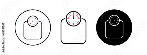 Design set icon of bathroom scales. Modern black scales illustration.