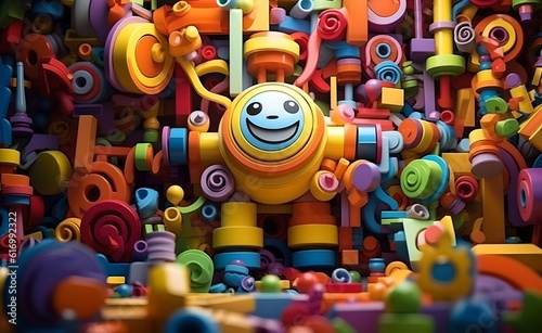 Colorful abstract toys as wallpaper background design. Generative AI.
