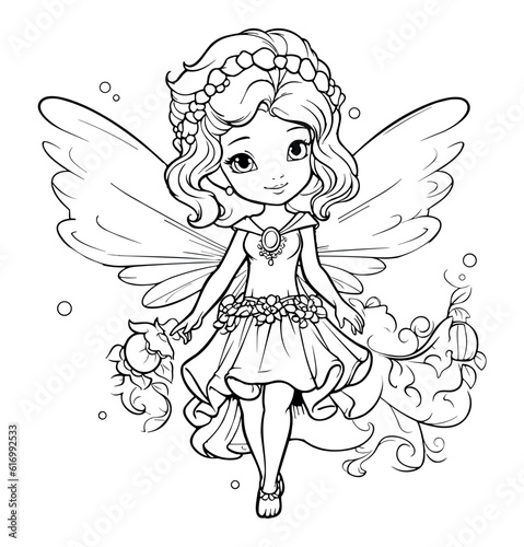Coloring page of beautiful fairy - Coloring book for kids	