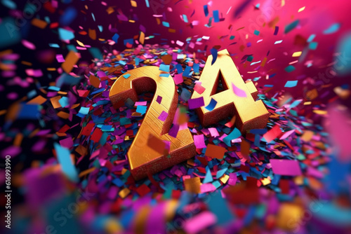 Creative 24 number 3d new year 2024 colorful concept banner design created with generative ai photo