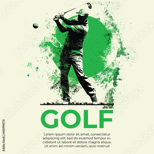Abstract silhouette of a golf player on white background. Making in grunge technique. Vector illustration
