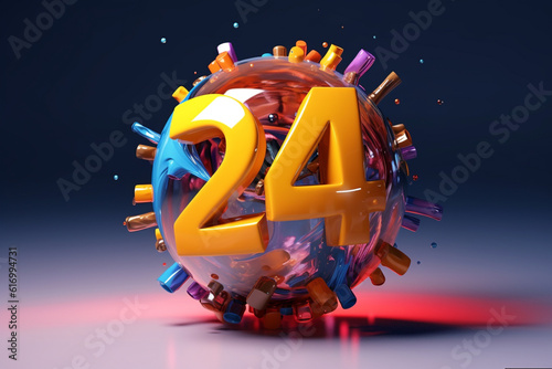 Creative 24 number 3d new year 2024 colorful concept banner design created with generative ai photo