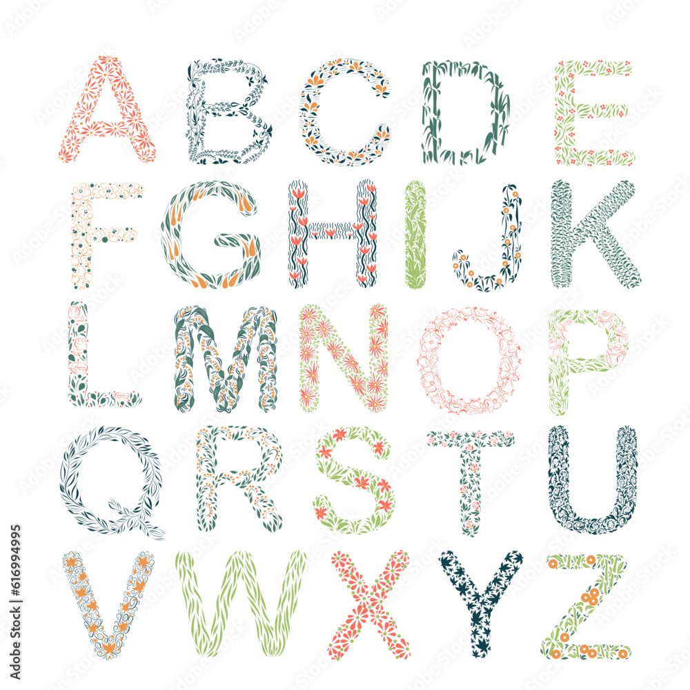 Flower Alphabet of the English language - the whole set of letters Flower Alphabet of the English language - the whole set of letters