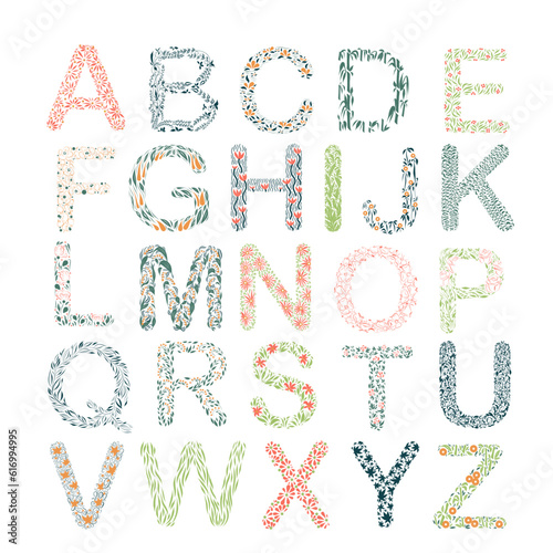 Flower Alphabet of the English language - the whole set of letters