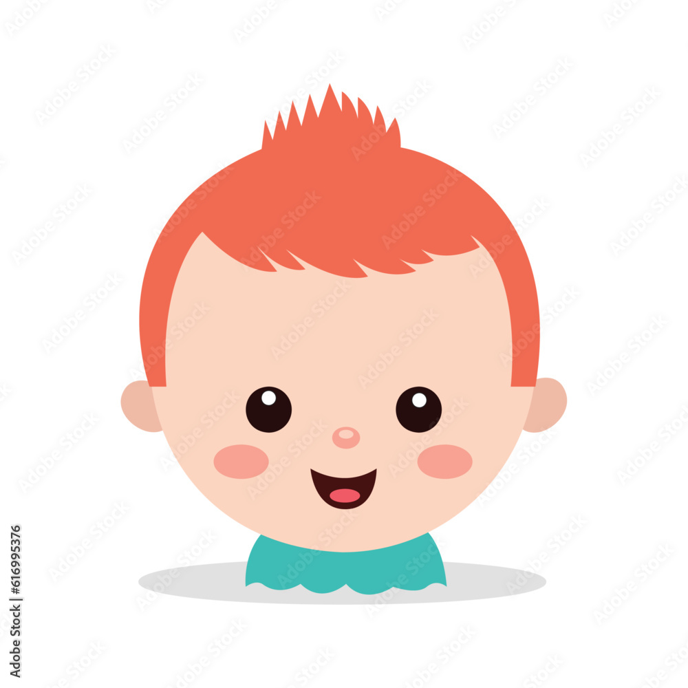 cute baby with orange spiky hairstyle with chubby cheeks on white background using vector illustration art 