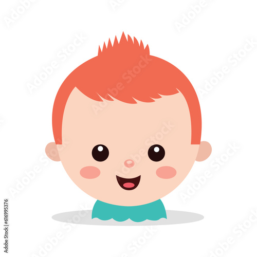 cute baby with orange spiky hairstyle with chubby cheeks on white background using vector illustration art 