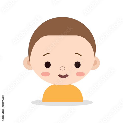 round face boy with brown color hairs and yellow yellow t-shirt face logo on white background using vector illustration art