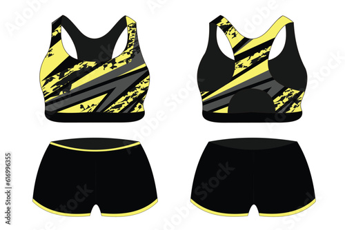 Yellow Sport Bra, front and back view Standard Uniform design Vector illustration