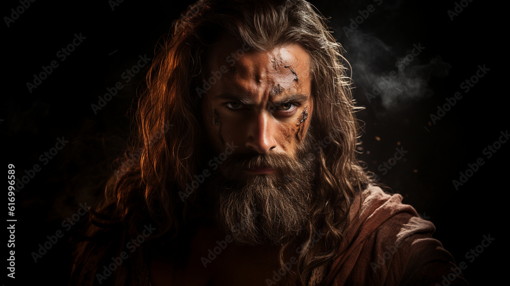 Intense portrait of Samson, highlighting his strength and determination, characters from the Bible Generative AI