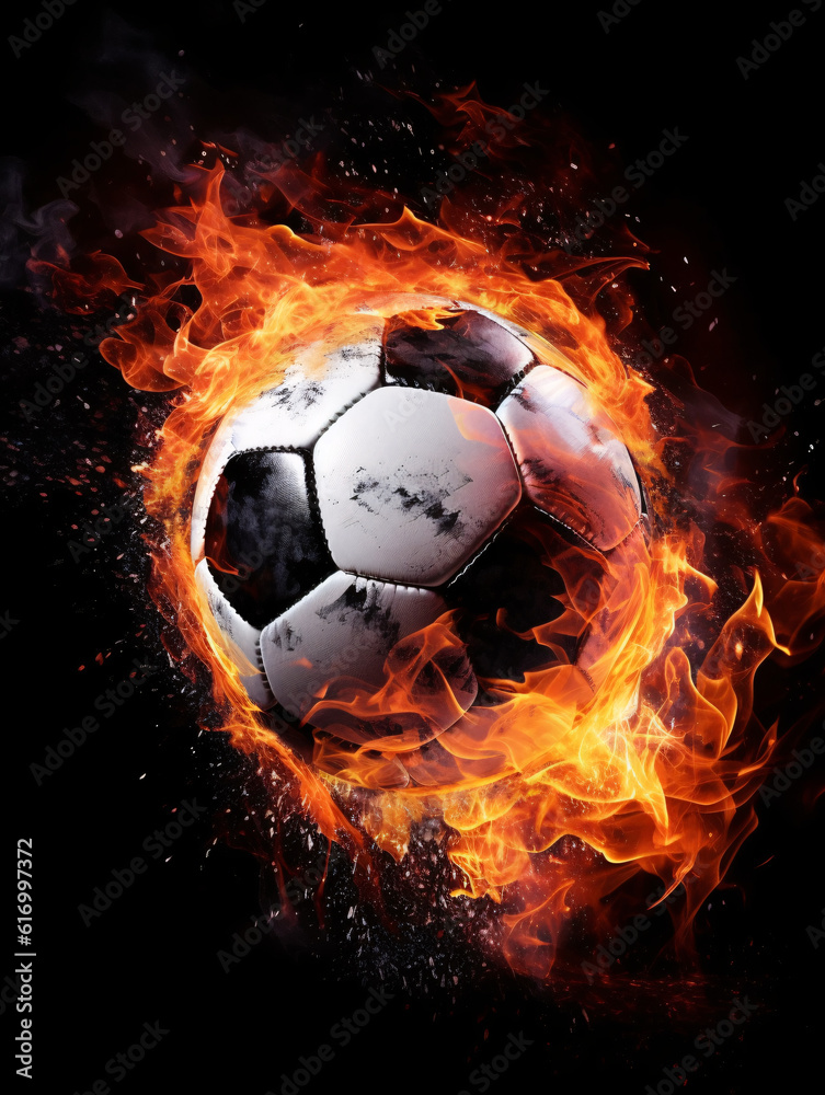 Naklejka premium Energetic image of a football on fire.