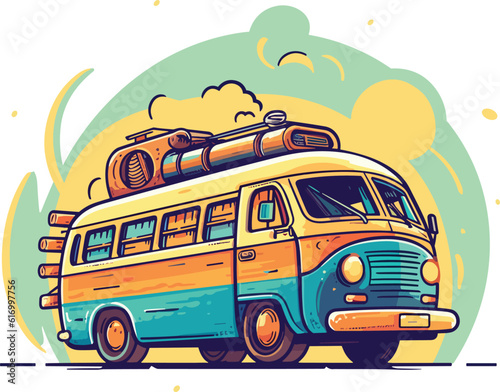 School bus, Camping van, vacation, journey, trailer, vehicle, adventure, car, icon, vector, motor, recreation, trip, truck