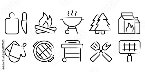 Set of line icons for barbecue or grill