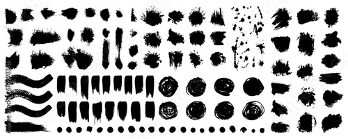 Black grunge paintbrush, paint stroke, ink collection. Set of brush, ink element texture