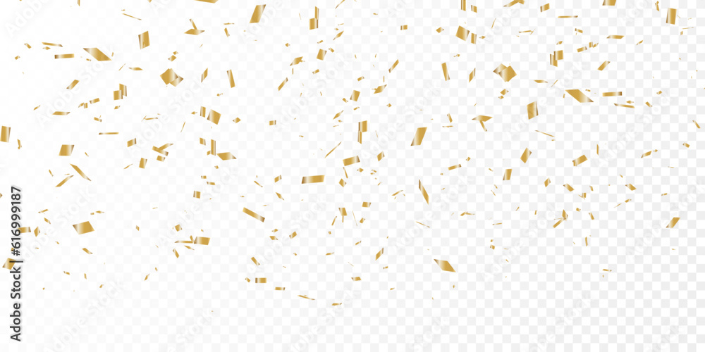 Golden confetti background on a transparent background. Party confetti background