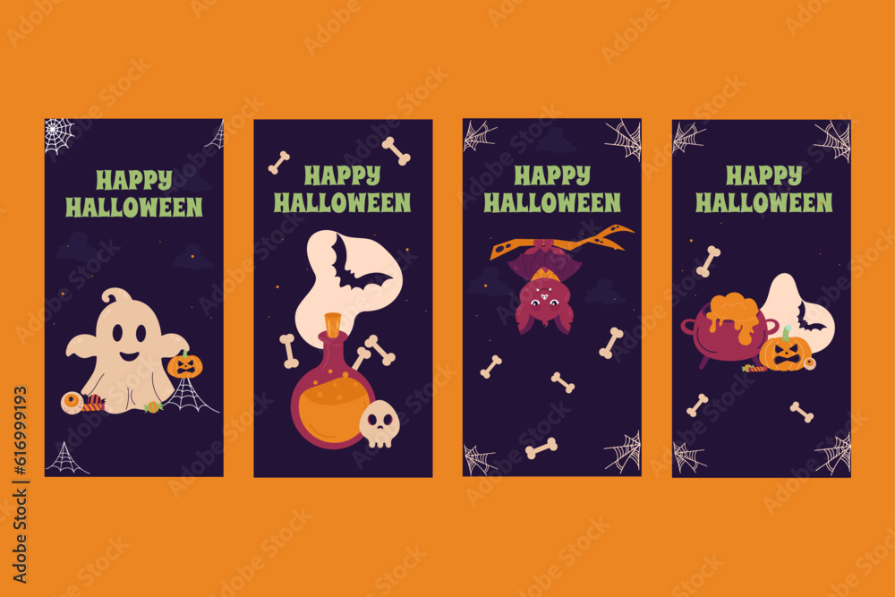 Fototapeta premium Happy halloween social media collection. Instagram stories