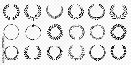 Laurel wreath collection. Set of black winner laurel wreath. Laurel wreath for trophy, anniversary, celebration