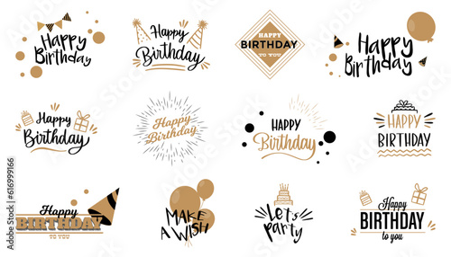 Happy birthday badge emblems collection. Set of happy birthday text badge