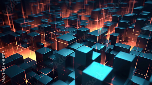 Modern digital abstract 3D background. Copy space. Can be used in the description of network abilities, technological processes, digital storages, science, education, etc.