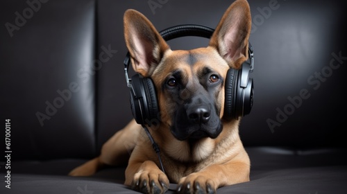 Canine Conductor: Dog in Headphones Orchestrates a Symphony of Joy photo