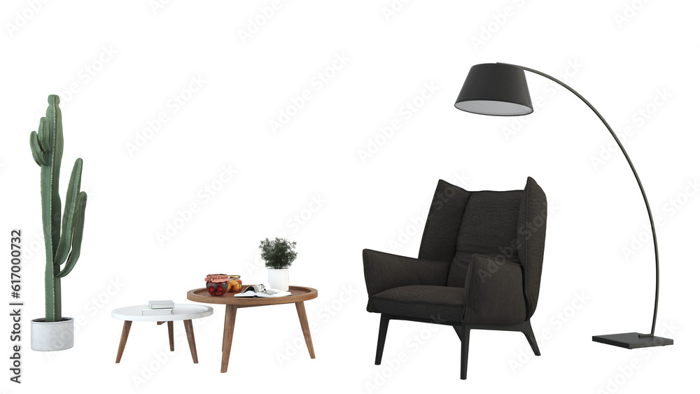 Fototapeta premium Modern interior furniture. Living room interior house floor template background frame mockup design copy space 3d render, isolated on transparent background 