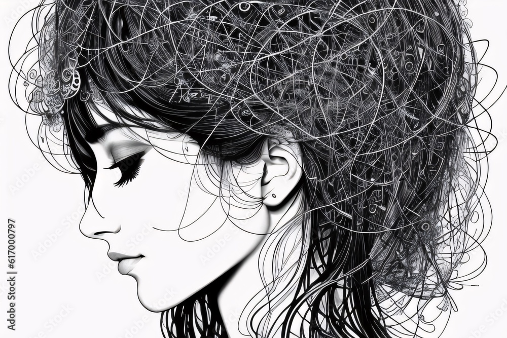 Naklejka premium Confused thoughts as confusion of thoughts. mental health. Generative AI