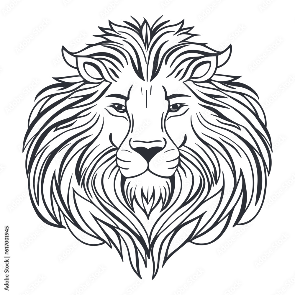 Lion head ink hand drawn portrait. Animal of the wild. The king of beasts, sketch. Predator of africa, isolated vector illustration