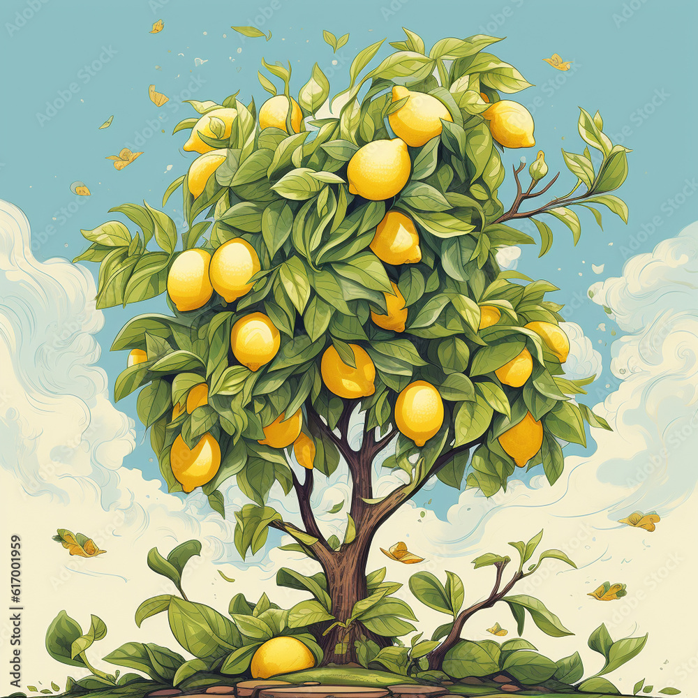 illustration of a lemon tree bearing abundant fruit
