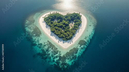 Vista aérea da Ilha Paraíso em Forma de Coração. Conceito de viagem de amor © Alexandre