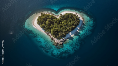 Vista aérea da Ilha Paraíso em Forma de Coração. Conceito de viagem de amor