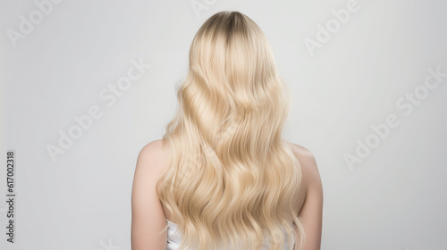  lindo cabelo loiro ondulado vista traseira, fundo branco