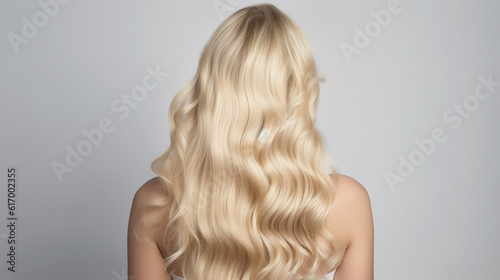  lindo cabelo loiro ondulado vista traseira, fundo branco