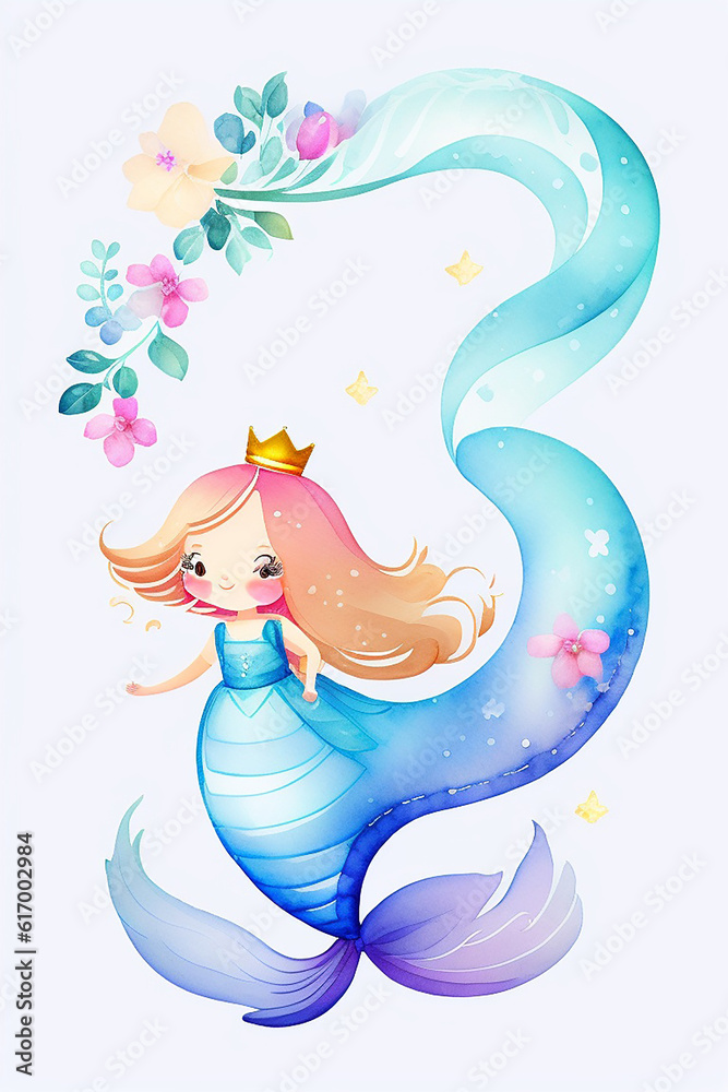 cute mermaid watercolor with flowers cute mermaid watercolor with flowers